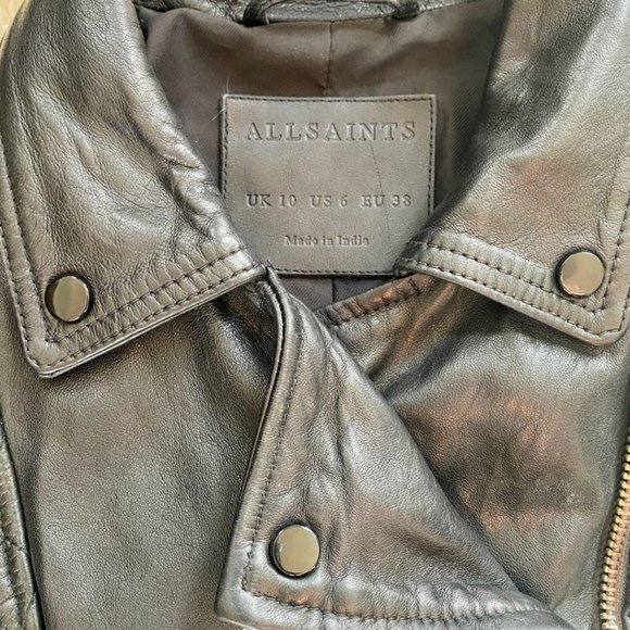 All Saints Quilted Leather Biker Jacket Size 6 - Picture 7 of 8